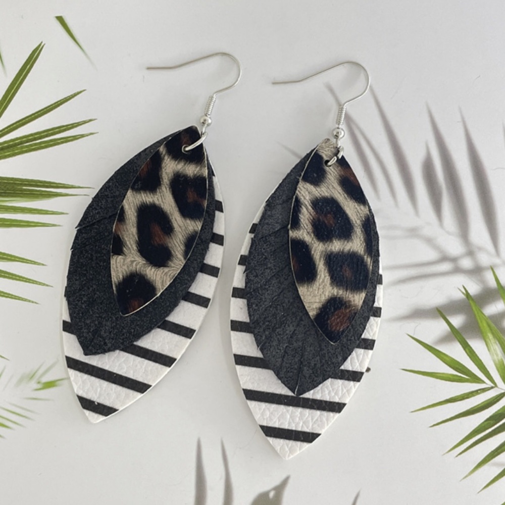NEW Feathered Leopard Fish Hook Earrings